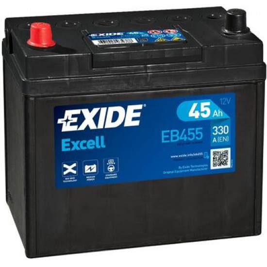 Baterie Auto Exide Excell 45 Ah cu borne inverse (EB455)