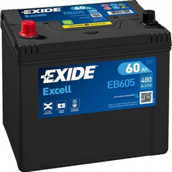 Baterie Auto Exide Excell 60 Ah cu borne inverse (EB605)