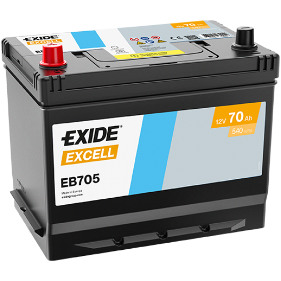 Baterie Auto Exide Excell 70 Ah cu borne inverse (EB705)