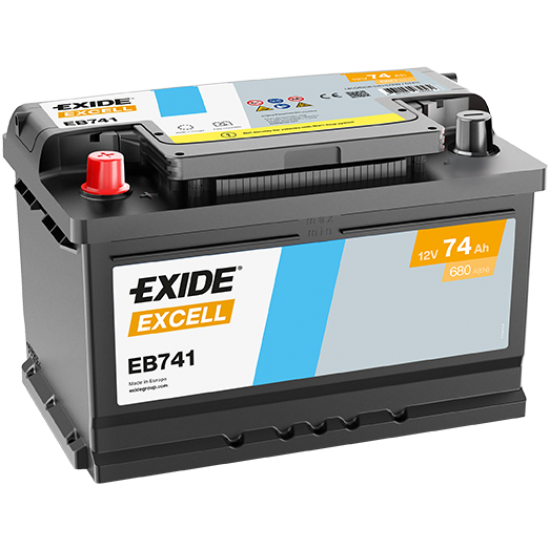 Baterie Auto Exide Excell 74 Ah cu borne inverse (EB741)