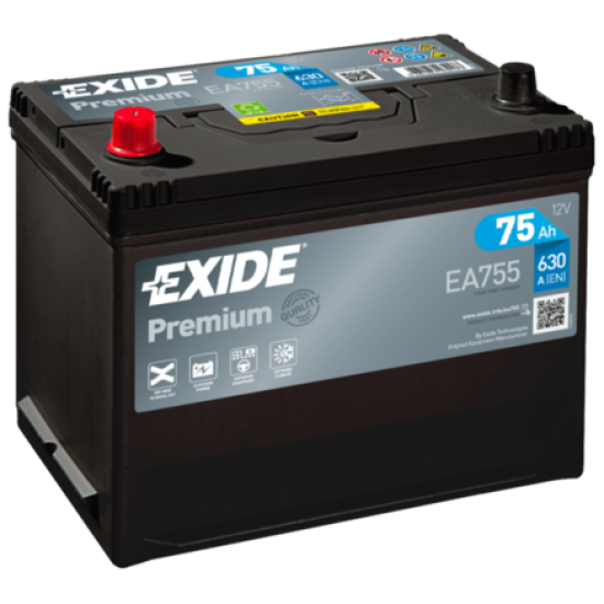 Baterie Auto Exide Premium 75 Ah cu borne inverse (EA755)