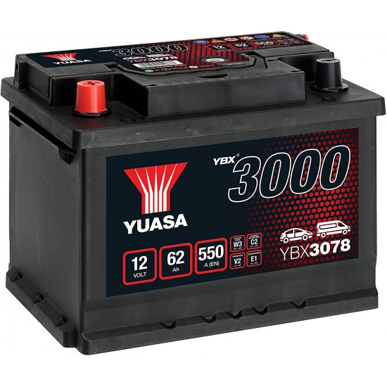Baterie Auto Yuasa 62 Ah cu borne inverse (YBX3078)